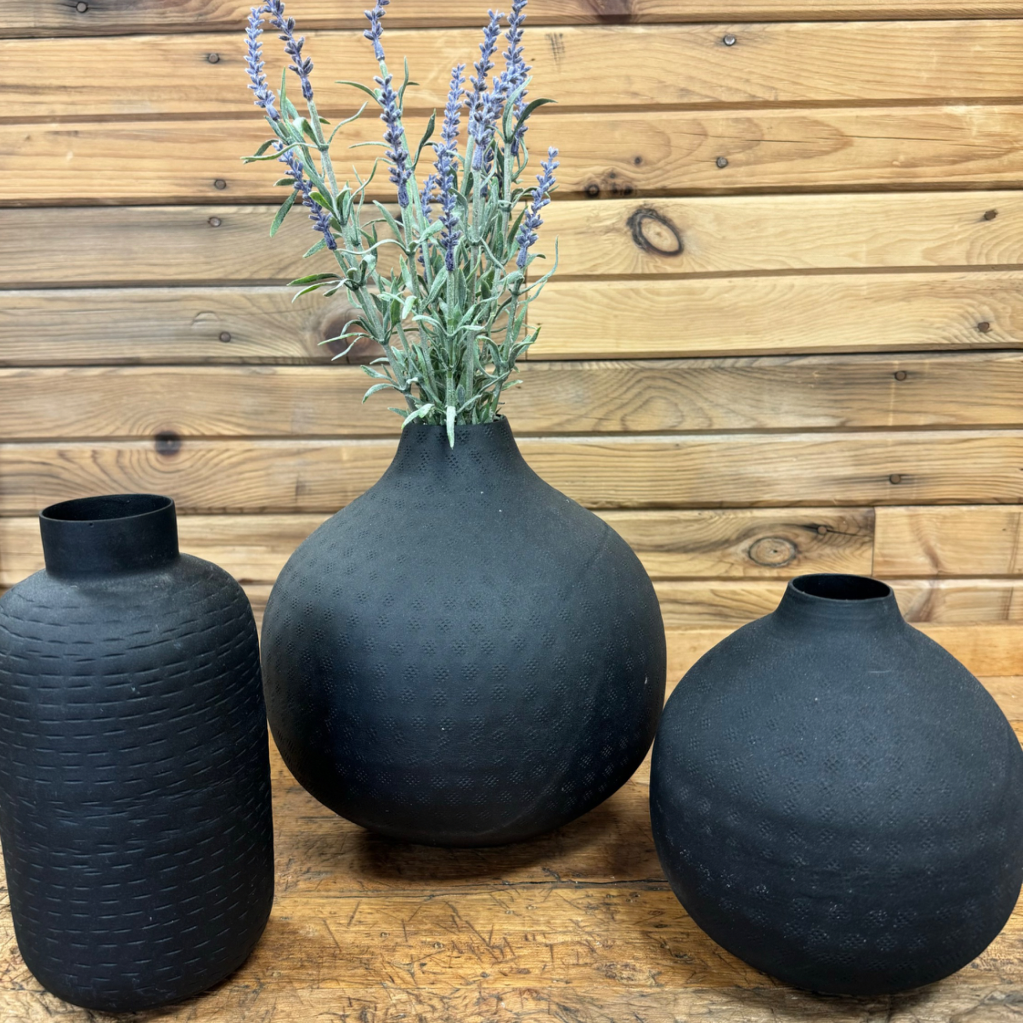 Black Metal Textured Vases